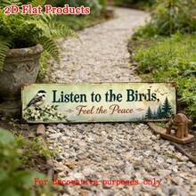 [2D Flat], 1pc 15.75x3.94 Inches - Vintage Sparrow Long Hanging Sign, Forest Pine Tree Distressed Metal Decorative Plate, Farmhouse Garden Porch And Peace Quote Wall Decor (Random Style) - A - View 6