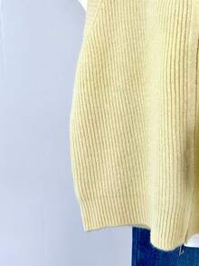 Autumn/Winter New Soft Coffee Color Ribbed Knit Vest With Double Zipper Sleeveless Camisole Commuter Casual Layering Essential - Light Yellow - View 4