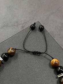 Fashionable Handmade Woven Adjustable Men's Bracelet With Tiger Eye Stone & Obsidian Vintage Minimalist Jewelry Suitable For Daily Wear / Gift Giving - Multicolor - View 5