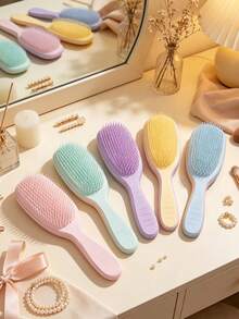 Soft Bristle Hair Brush - Painless Wet/Dry Use, Suitable For All Hair Types (Straight, Curly, Thick, Fine) - Anti-Static, Gentle Scalp Massage, Anti-Tangle Styling Brush, Suitable For Women, Children And Men - Macaron Color - Multicolor - View 4
