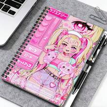 1 Set 2D Anime Style Spiral Coil Notebook And Pen Set, Cute Sweet Japanese Anime Girl Pattern, Eye-Catching. Great Helper For Work And Study, Can Be Used For Diary, Daily Planning, Memo. High-Quality Gift Choice For Graduation, Birthday And Other Occasions, Adding A Touch Of Dreamy Color To Life. - 1 Book + 1 Pen - View 2