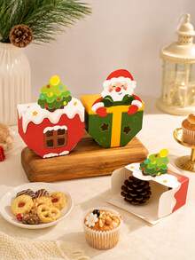 5pcs/2 Styles Christmas Food Packaging Boxes, Cute Santa Claus & Gingerbread Man Dessert Candy Cookie Snack Gift Boxes, Suitable For Bakery Party Holiday Takeout Display - Multicolor - View 5
