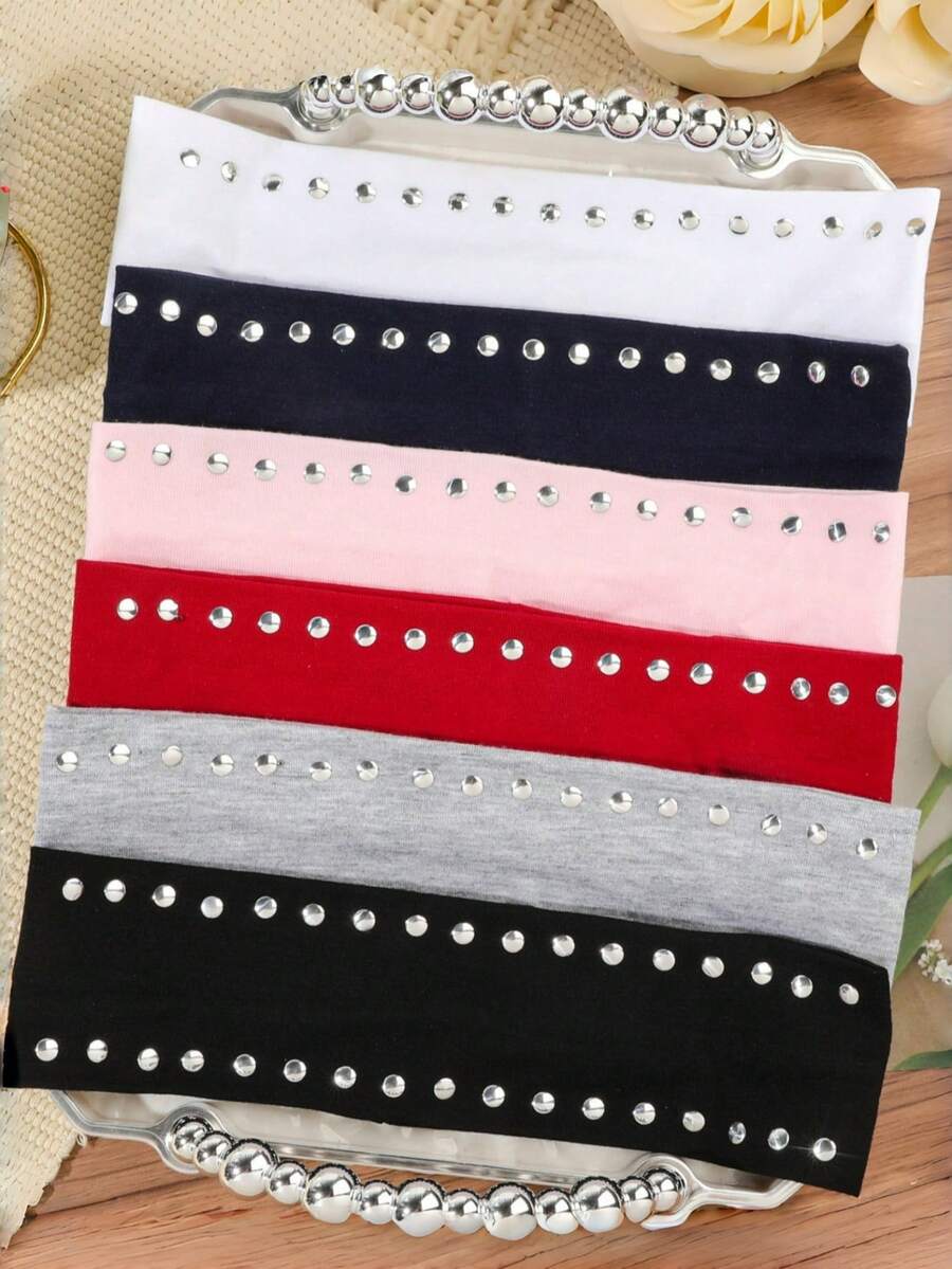 1pc Fashion Rivet Wide Band Metal Decor Elastic Punk Hair Accessory Sweat-Absorbing Sports Yoga Headband For Women - Multicolor - View 1