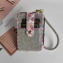1pc Rhinestone Wristband Keychain Bracelet Wallet, Fashionable Floral Print PU Leather Card Holder, Compact And Lightweight. Detachable Wristband Design For Convenient Carrying And Storage. They All Showcase Unique Design And Fashion Charm, Adding Personalized And Convenience To Your Daily Life - Multicolor - View 5