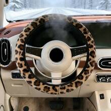 Winter Warm Faux Mink Fur Long Hair Leopard Print Car Steering Wheel Cover, No Inner Ring, Suitable For 14.5-15 Inch Car Interior Accessories - A - View 15
