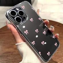 1pc Transparent Girl Pink Small Bow Pattern Phone Case, Personalized Protective Shell Compatible With IPhone 16 Pro Max/17/16/15/14 Plus/13/12/11/Air And Series - Multicolor - View 1
