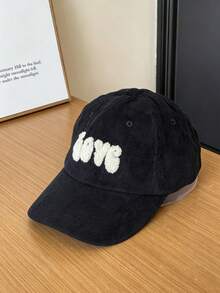 1pc New Autumn/Winter Corduroy Baseball Cap, 3D Love Towel Embroidery Casual Retro Street Style Baseball Cap - Multicolor - View 2