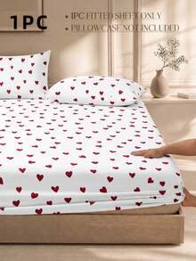 1pc Minimalist Red & White Small Heart Pattern Fitted Sheet, Modern Fashion Mattress Protector, Soft & Breathable, -Twin, Full, Queen, King, Deep Pocket Design Up To 11.8 Inches, Machine Washable. Back To School, Dorm Essentials - Red and White - View 2