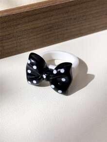 Fashionable Cute Black Flower Polka Dot Acrylic Ring, Autumn/Winter Women's Ring, Suitable For Daily Wear And Outfit Matching - Multicolor - View 2