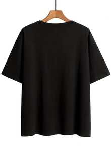 Women's Clothing, Soft Round Neck Short-Sleeved T-Shirt With Graphic Print For Spring And Summer - Black - View 2