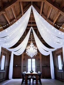 1pc 393 Inch White Tulle Drape, Chiffon Ceiling Curtain, Romantic Wedding Ceremony Decoration, Multi-Purpose Sheer Curtain, Outdoor Wedding Decor, Bridal Shower Decoration, Wedding Banquet Decoration, Birthday Party Decoration, Wedding Arch Backdrop Sheer, Party Backdrop Decoration - White - View 3