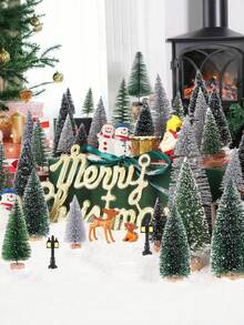 15pcs Mini Christmas Tree Decor Set - 5 Sizes Bottle Brush Christmas Trees With Wooden Bases, Miniature Pine Trees For Christmas Party Home Desktop Craft Decoration - Christmas Tree Decorations - View 2