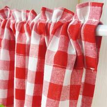 1PC Modern Fashion Plaid Pattern Coffee Curtain Rod Pocket Short Curtain, Cherry Decor Semi-Sheer Short Curtain, Suitable For Living Room, Patio, Kitchen, Dining Room Partition - Red and White Plaid - View 6