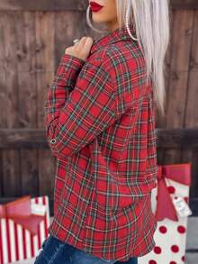 Autumn Fashion Casual Rolled-Up Sleeve Plaid Flannel Long Sleeve Shirt - Red - View 4