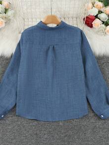 Loose Fit Women's Cardigan, Long Sleeves With Roll-Up Option, Denim-Effect Color Fabric, Suitable For Autumn Casual Wear - Blue - View 4