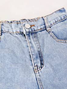 Teen Girl Spring Casual Versatile Daily Travel Denim Jeans With Pockets And Buttons - Blue - View 4