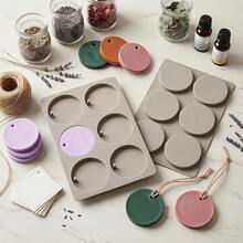 1pc 6-Cavity Round Label-Shaped Silicone Mold - Resin Pendant Soap Making Craft Mold, Suitable For DIY Jewelry, Keychain Making, Christmas Tree Decoration, Craft Pendant Making - Grey - View 2
