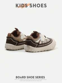 1 Pair Infant Toddler Colorblock Patchwork Hook & Loop Closed Toe Flat Casual Sneakers For Daily Wear [Select By Actual Cm Inner Length] - Khaki - View 5