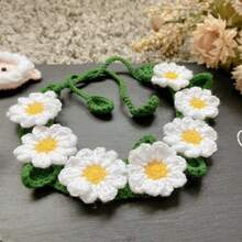 1pc Hand-Knitted Pet Necklace Cat Decoration Cute Daisy Flower Necklace Dog Accessories Suitable For Pet Photo Taking - Green - View 4