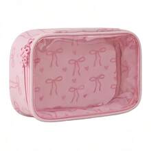 1pc Transparent Bow Makeup Bag Handheld Organizer Bag Portable Travel Bag Multifunctional Handbag Design Bow Zipper Waterproof Large Capacity Makeup Organizer Accessories Organizer Nail Tool Organizer - Multicolor - View 12