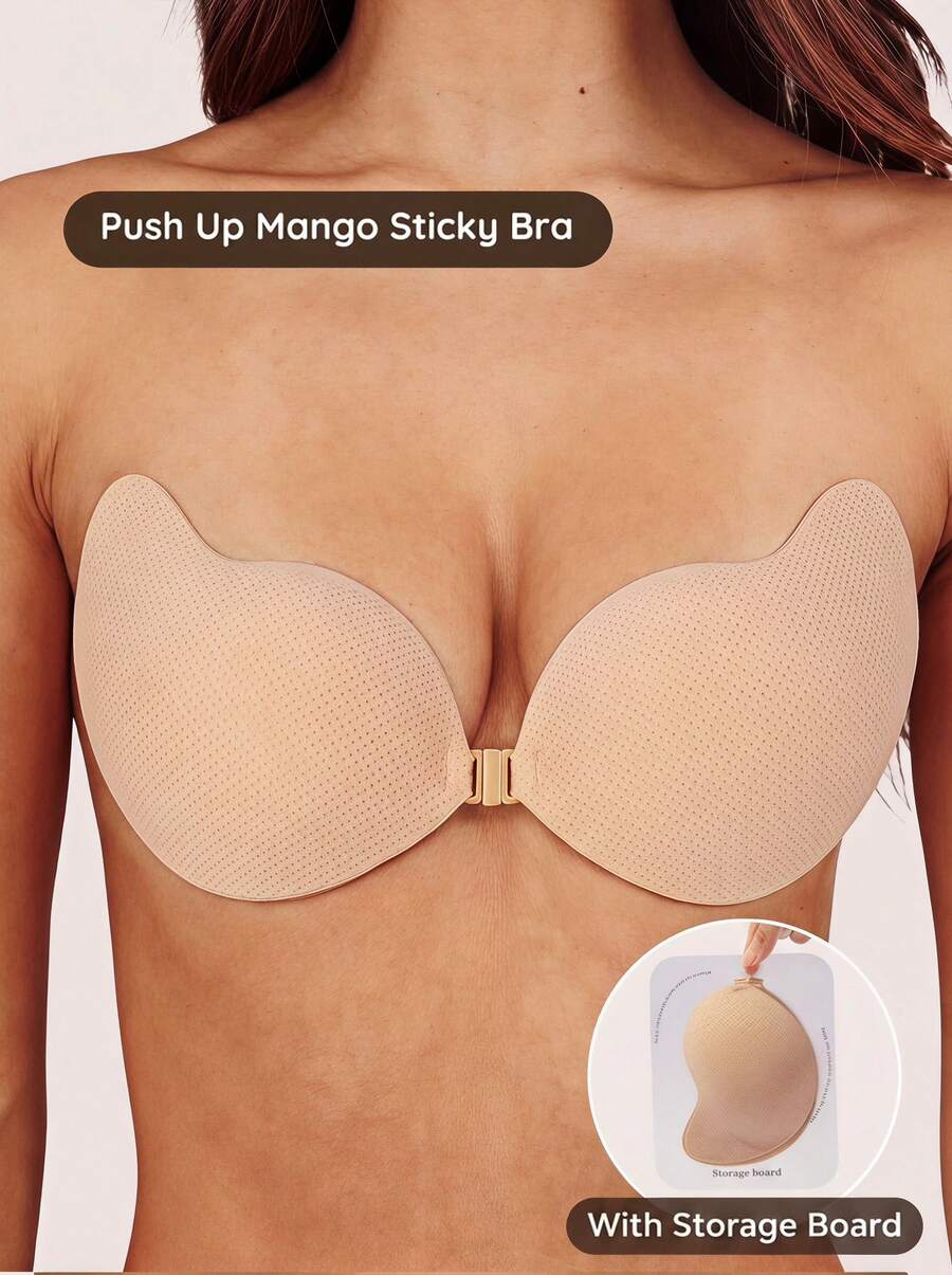 Lignisse Mango Cup Sticky Bra With Storage Board Invisible Push Up Front Closure Strapless Backless Self-Adhesive Seamless Lift Breast Pasties Women Intimates - Multicolor - View 1
