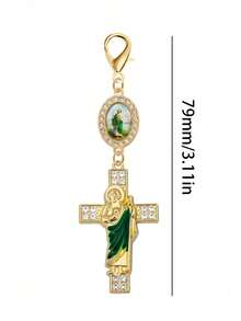 St. Benedict Keychain, Key Ring, Decorated With Small Flower Cross, Pearl And Diamond Amulet - Cross Keychain, Bag Charm, Cross Pendant, Decorative Wallet Backpack Accessory, Earphone Case Accessory, Decorative Keychain With Ring Clip, Suitable For Luggage And Car - Single Piece Ornament, Inlaid With Pearl, Diamond And Romantic Elements, Unique Gift For Thanksgiving And Christmas For Family, Mother, Female Friends Or Even Yourself - Multicolor - View 12
