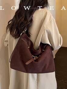 1pc Suede Fabric Shoulder Bag With Adjustable Strap, Suitable For Commuting, Shopping And More - Coffee - View 12