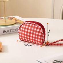 1pc Red Gingham Storage Bag, Zipper Portable Organizer Pouch With Wrist Strap, Multi‑Size Checkered Storage Pouch For Travel Daily Use - Multicolor - View 8