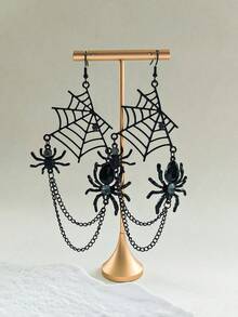 1 Pair Spider Web Hollow Tassel Earrings Dark Punk Niche Exaggerated Halloween Earrings European & American Style Jewelry - Black - View 4