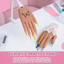 Veikmv Practice Hand For Acrylic Nails, Silicone Right Hand, 141Pcs Kit Bendable Fingers And Realistic Skin; Deep Grooves Hold Tips Without Glue; Gel, Manicure And Salon Training For Beginners - Apricot - View 7
