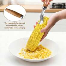 1/2pcs Stainless Steel Corn Stripper With Wooden Handle, Corn Cob Peeler & Kernel Remover Tool, Handheld Corn Cutter For Fresh Sweet Corn, Kitchen Vegetable Prep Gadget - Multicolor - View 8