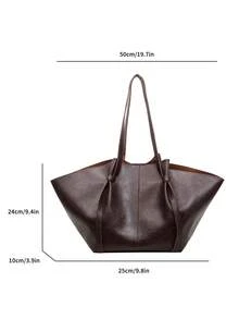 Solid Color Pleated Large Capacity Women's Shoulder Tote Bag, Vintage Fashion Versatile, Suitable For Women's Daily Use And Commuting - Coffee - View 9