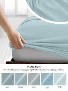 HONEYMOON 1pc Solid Color Soft Fitted Sheet 100% Polyester Fabric Lightweight Cloud-Like Touch Bedding Mattress Cover, Elastic Edges, Fits 9-12 Inch Depth Mattress, Soft Breathable Machine Washable, Shrink-Resistant, Fade-Resistant, All Season Use, Different Sizes Suitable For Home And Dorm, Back To School Dorm Essential, Ice Blue - Ice Blue - View 6