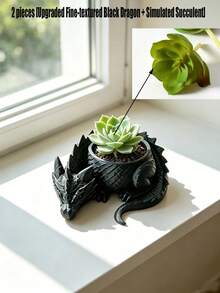 1pc Black/White 3D Printed (Plastic Material) Mini Fantasy Dragon Guardian Planter, Creative Succulent Green Plant Pot, Desktop Decoration Ornament, Bar/Desk/Tabletop Art Decor - A - View 22
