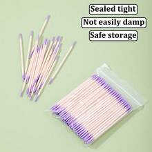 100PCS Double‑Ended Nail Polish Wiping Sticks, Cotton Buds Small Double‑Ended Eyebrow Tattoo Beauty Wiping Tools, Multi‑Purpose Manicure & Makeup Accessory - Purple - View 3
