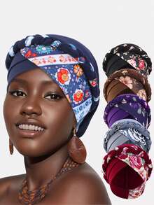 1pc/2pcs Women's Dual-Color Printed Braided Headscarf Hat Suitable For Daily Use - Multicolor - View 12