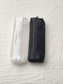 1/2pcs Minimalist 3D Mesh Pencil Case Large Capacity Transparent Zipper Stationery Storage Bag Portable Handheld Pencil And Cosmetic Organizer Suitable For School Office Daily Use - A - View 9