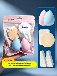 6Pcs Mixed Makeup Sponge & Powder Puff Set Soft Cosmetic Blending Tools, Fixed Shapes Random Color For Daily Makeup - Multicolor - View 6