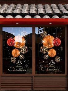 1pc Large Christmas Decoration Scene, Includes Creative Christmas Balls, Gold Glitter, Snowflakes And Holiday Window Stickers, Suitable For Store Display And Glass Door Decoration, Creating A Strong Holiday Atmosphere. - Multi-color - View 7