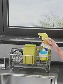 Kitchen Sink Sponge Holder, Metal Sink Storage Rack With Drainage Tray, Faucet Mounted And Countertop Mounted Sponge Brush Soap Storage Rack, Kitchen Sink Storage Basket Sponge Brush Holder With Drainage Tray Sink Rack - Multicolor - View 6