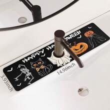 1pc Halloween Faucet Cover, Create Festive Atmosphere, Bathroom Faucet Splash Guard, Waterproof Non-Slip Faucet Mat, Kitchen Countertop Accessory, Kitchen Dining Table Accessory, Sink, Moisture-Proof Absorbent Mat, Absorbent Drainage Mat, Ghost Pumpkin Pattern, Multi-Functional Absorbent Non-Slip Mat - Multicolor - View 14