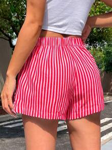 Women Two-Piece Outfits - 2 Playera Blanca con Short Rayas Rojo con Rosa - View 3