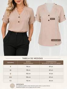 Blusa Camisa Feminina Elegante Casual Social com Botão - Marrom - Visão 6