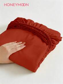 HONEYMOON 1pc Solid Color Soft Fitted Sheet 100% Polyester Fabric Lightweight Cloud-Like Touch Bedding Mattress Cover, Suitable For 9-12 Inch Depth Mattress, Soft Breathable Machine Washable, Shrink-Resistant, Fade-Resistant, All Season Use, Different Sizes Suitable For Home And Dorm, Back To School Dorm Essential, Reddish Brown - Reddish-brown - View 1