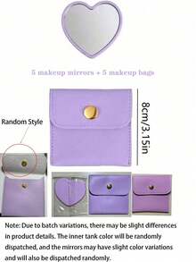 10PCS Heart-Shaped Makeup Mirror And Makeup Bag Set, Purple Makeup Mirror With Exquisite Makeup Bag Set, Purple Makeup Mirror With Exquisit…Matching Makeup Bag, Portable Makeup Mirror Set, Suitable Fo - Multicolor - View 10
