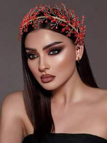 1pc Elegant Rhinestone Decorated Bridal Headband Branch Design Faux Crystal Embellished Women's Hair Accessory - Champagne - View 9