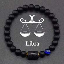 12 Zodiac Signs Bracelet Natural Stone Beaded Elastic Bracelet Valentine's Day Or Birthday Gift For Couples And Friends - Black - View 10