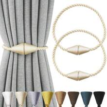 2 Pack Magnetic Curtain Tiebacks Rope Modern Handmade Curtain Tie Backs Decorative Drapes Weave Holdbacks For Window Decor - Beige - View 1