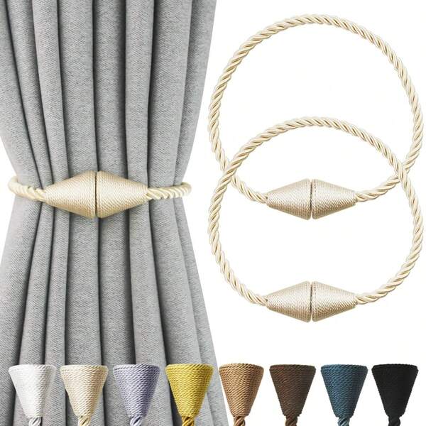 2 Pack Magnetic Curtain Tiebacks Rope Modern Handmade Curtain Tie Backs Decorative Drapes Weave Holdbacks For Window Decor