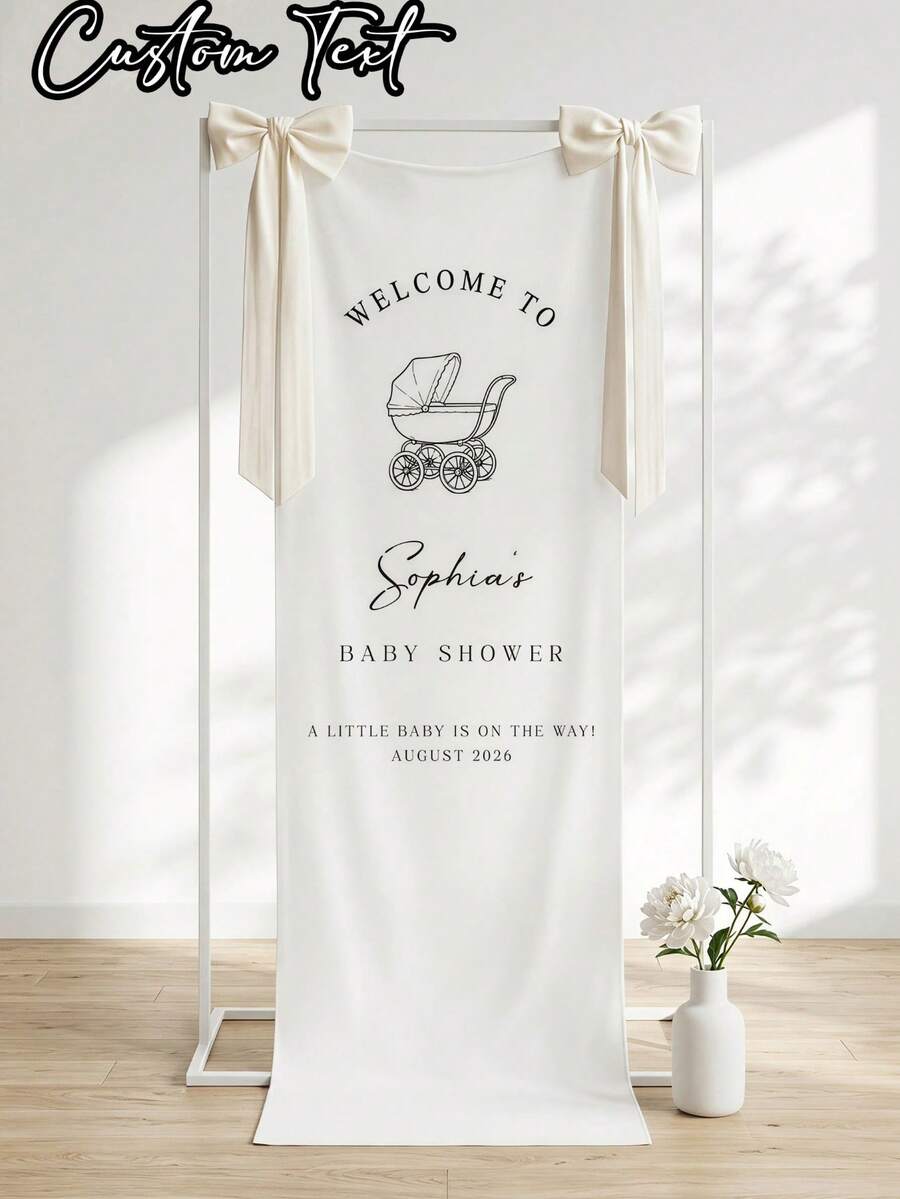 1pc Customized Baby Shower Banner, Birthday Party Poster, Baby Carriage Pattern Flag, Birthday Party Welcome Sign, Suitable For Christmas Party, Banquet Welcome Decoration Sign, Home Decor - Multicolor - View 1